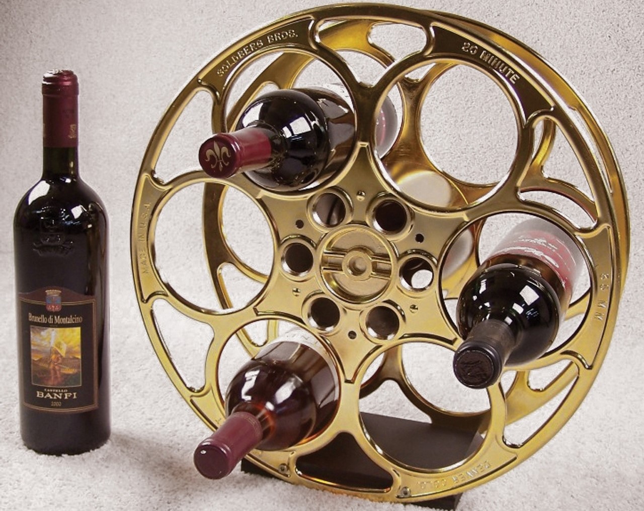 24k Gold-Plated Movie Reel Wine Rack