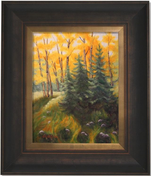 Aspen Spruce Lace Framed Original Canvas by Ruth Soller