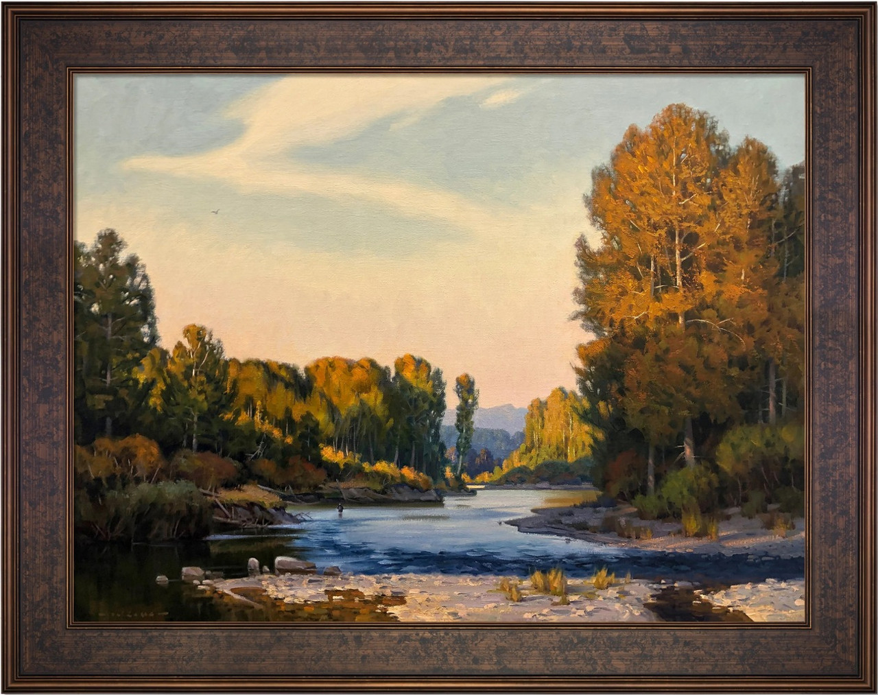 Autumn Evening Snoqualmie River Framed Original Oil Painting on Canvas by Jim Lamb