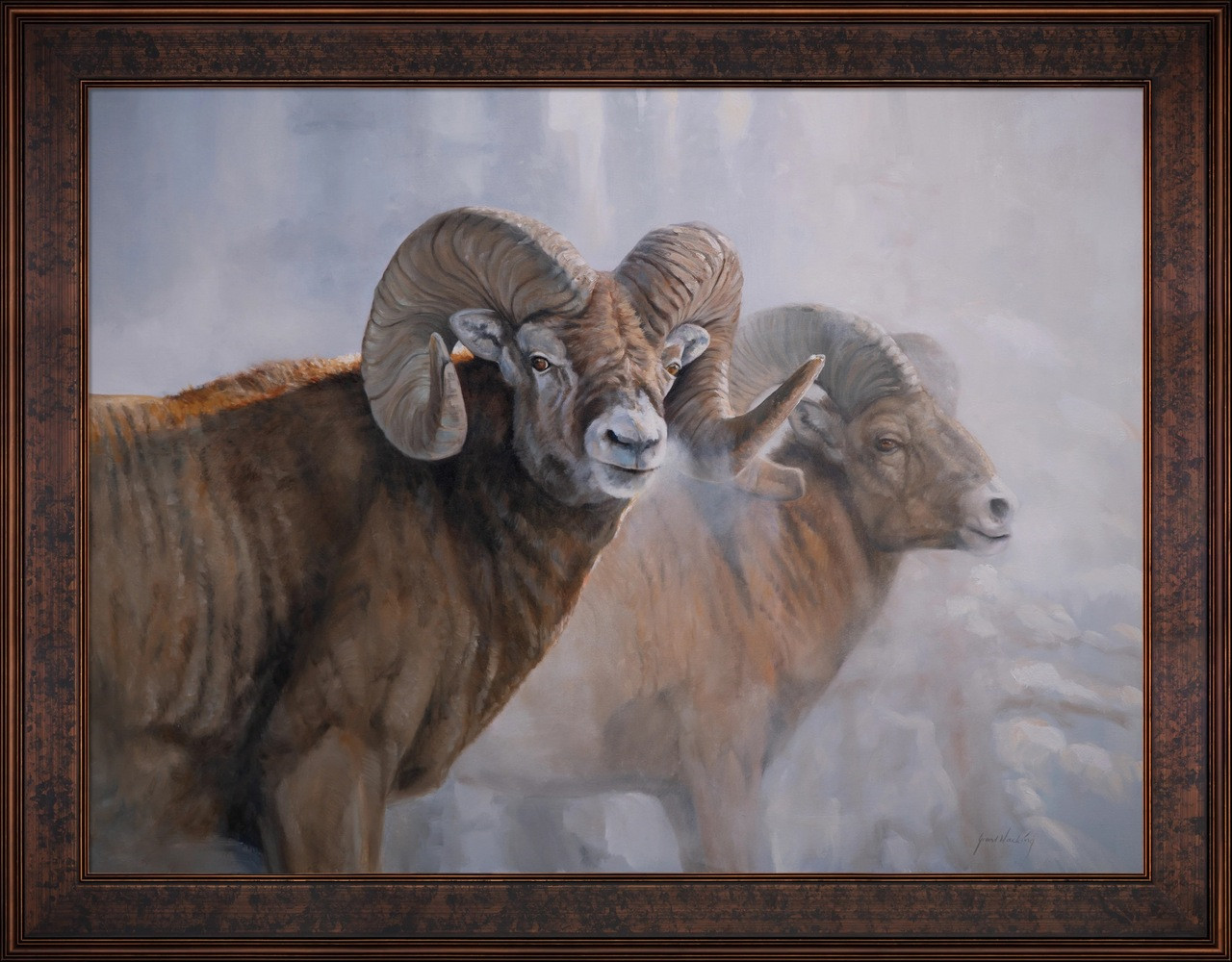 Bighorns in the Mist Framed Original Painting on Canvas by Grant Hacking