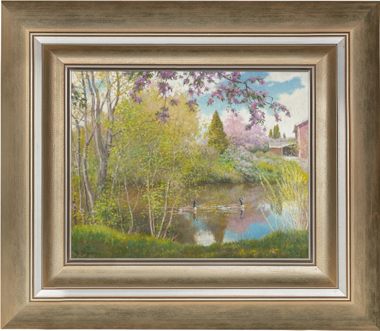 Blossom Time Sacajawea Park Framed Painting on Canvas by Lee Stroncek