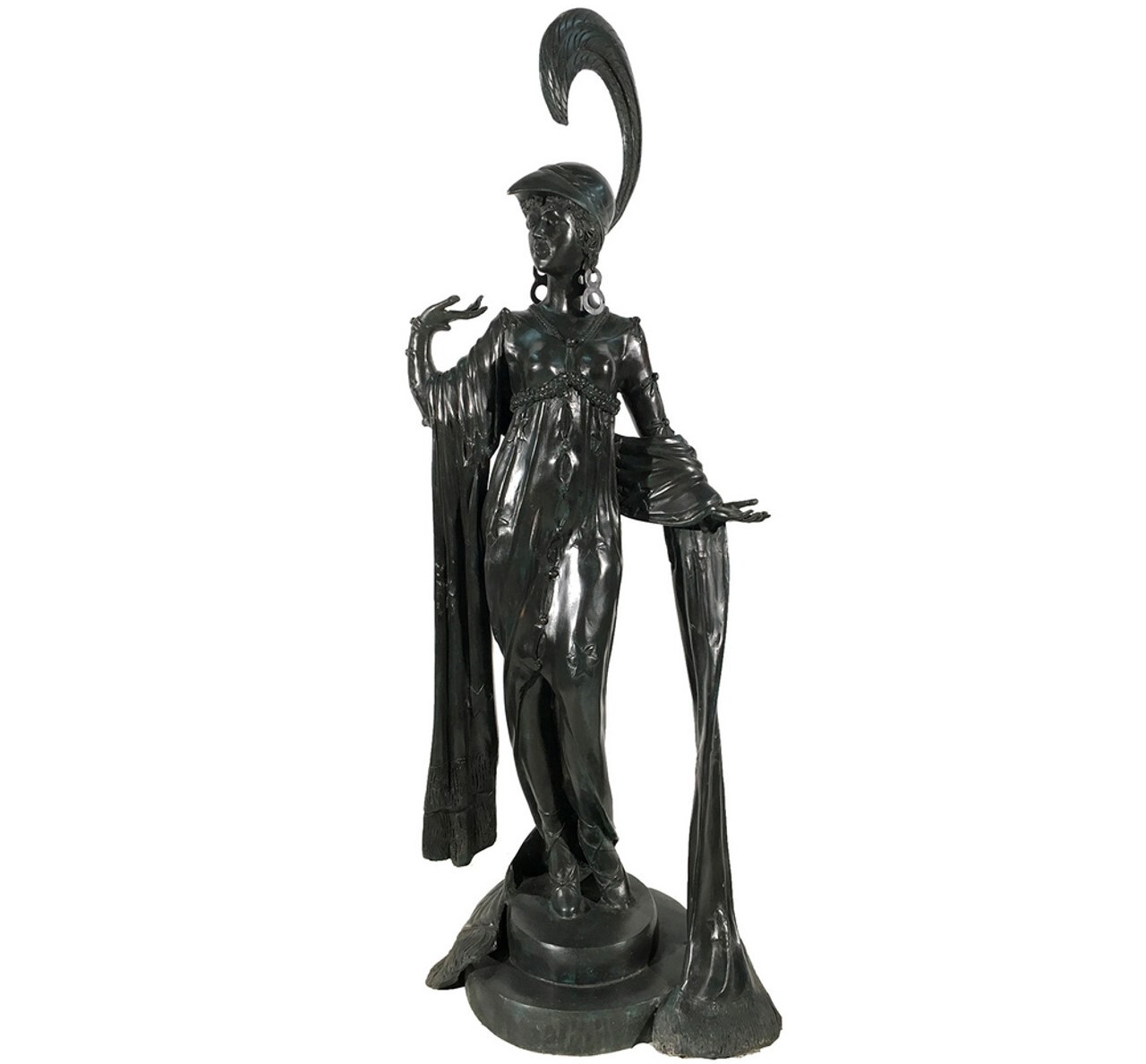 Elevate your space with this spectacular bronze 1900s Art Deco lady sculpture, a true masterpiece.