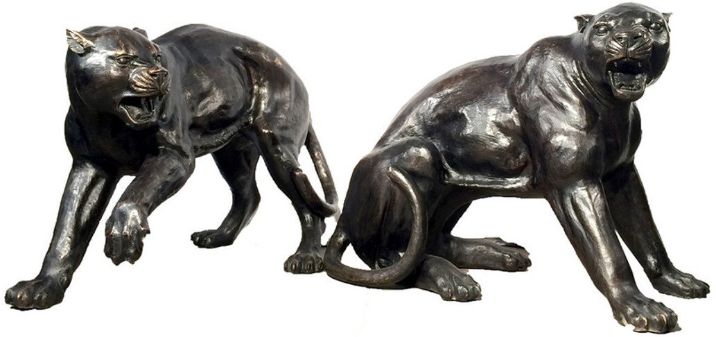 This bronze sculpture set features a beautiful pair of black panthers.