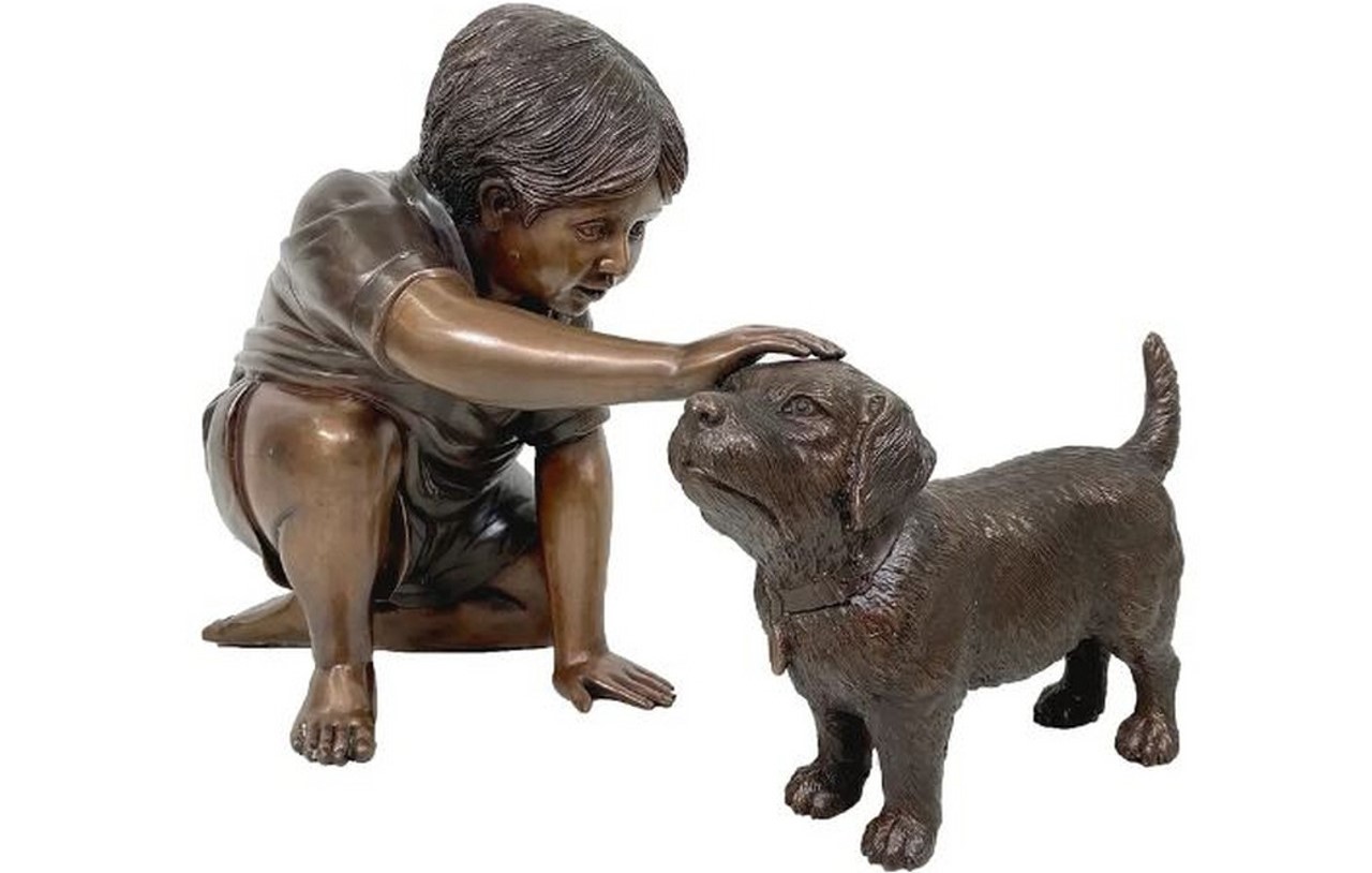 Celebrate the Bond of Friendship with the Bronze Boy Petting Dog Sculpture