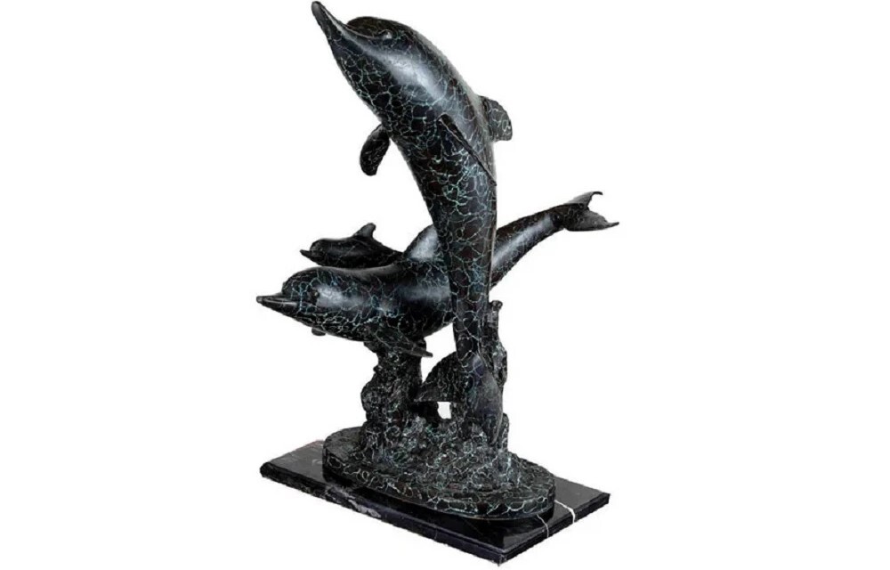 Immerse yourself in the enchanting world of the sea with our Bronze Dolphin Family Sculpture on Marble Base