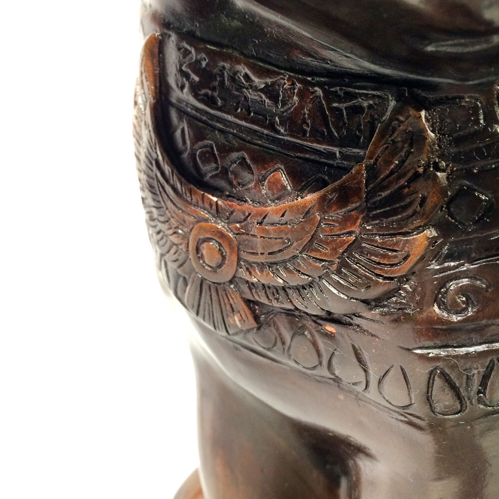 This bronze tabletop sculpture features a beautiful Egyptian cat statue with an intricate neck embellishment.