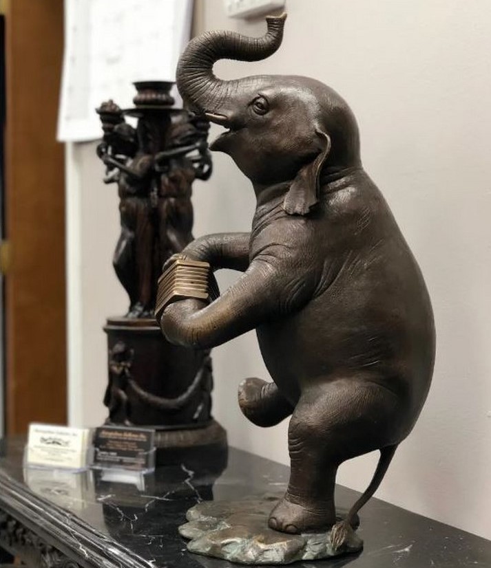 Bronze Elephant Playing Accordion Tabletop Sculpture