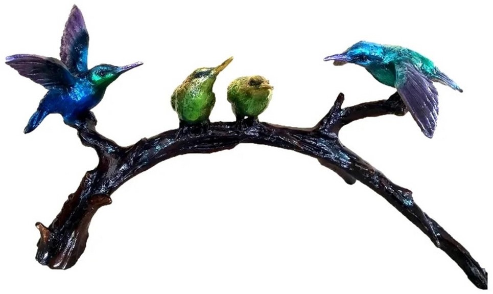 Bronze Four Hummingbirds on Branch Tabletop Sculpture