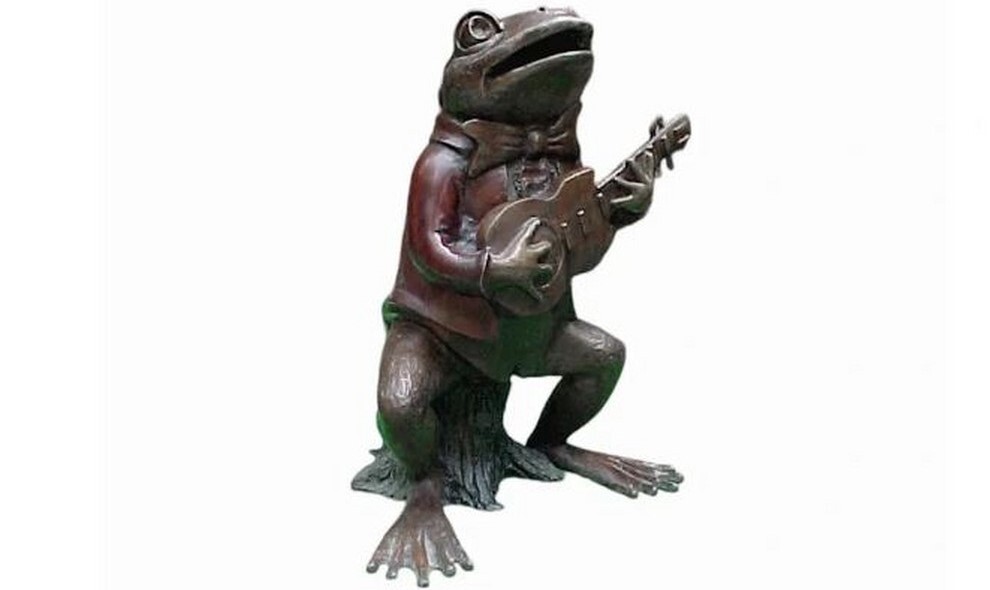 Add a touch of whimsical charm to your garden with the Bronze Frog Playing Guitar Fountain Sculpture.
