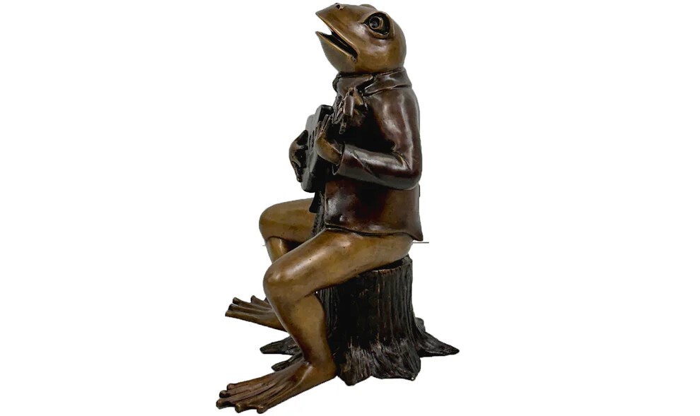Add a touch of whimsical charm to your garden with the Bronze Frog Playing Guitar Fountain Sculpture.