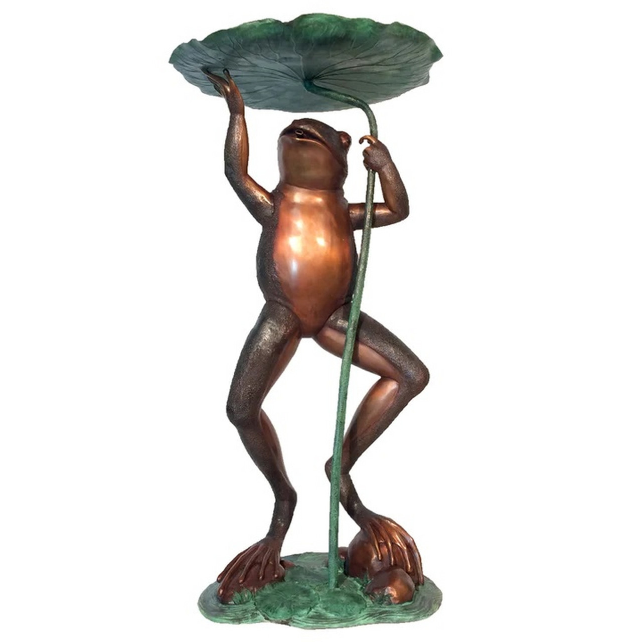 Bronze Frog with Lily Pad Fountain Sculpture