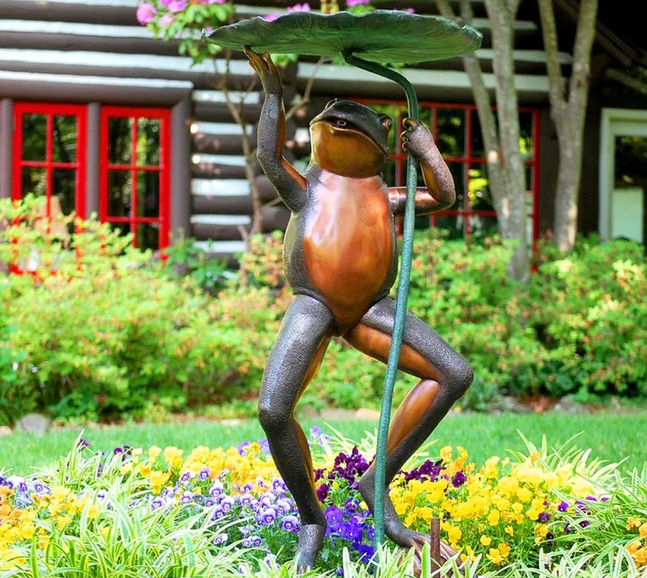 Enhance Your Garden with the Bronze Frog with Lily Pad Fountain Sculpture