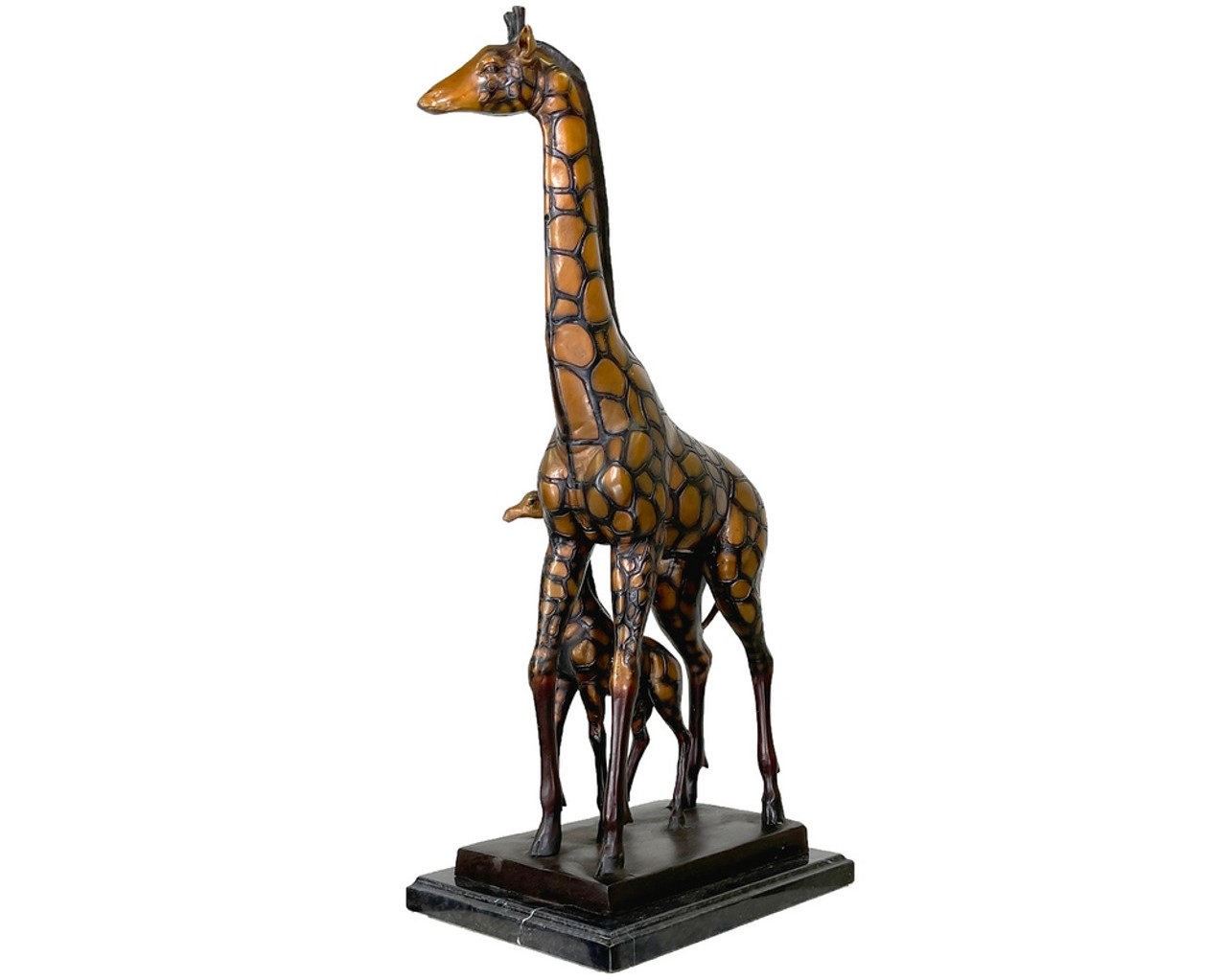 Celebrate the Beauty of Nature with the Bronze Giraffe and Calf Tabletop Sculpture