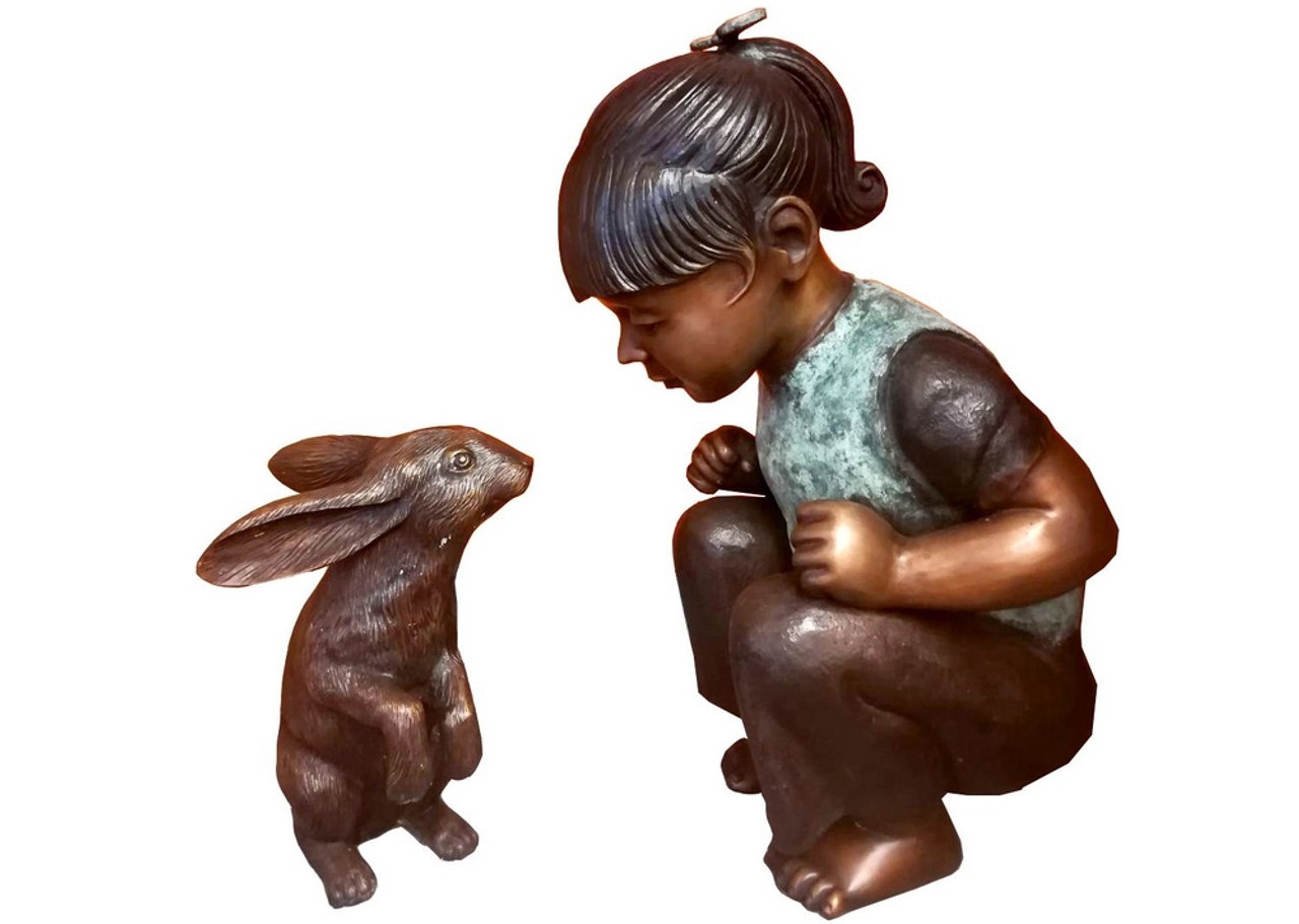 The Artistry Behind the Bronze Girl and Bunny Rabbit Tabletop Sculpture