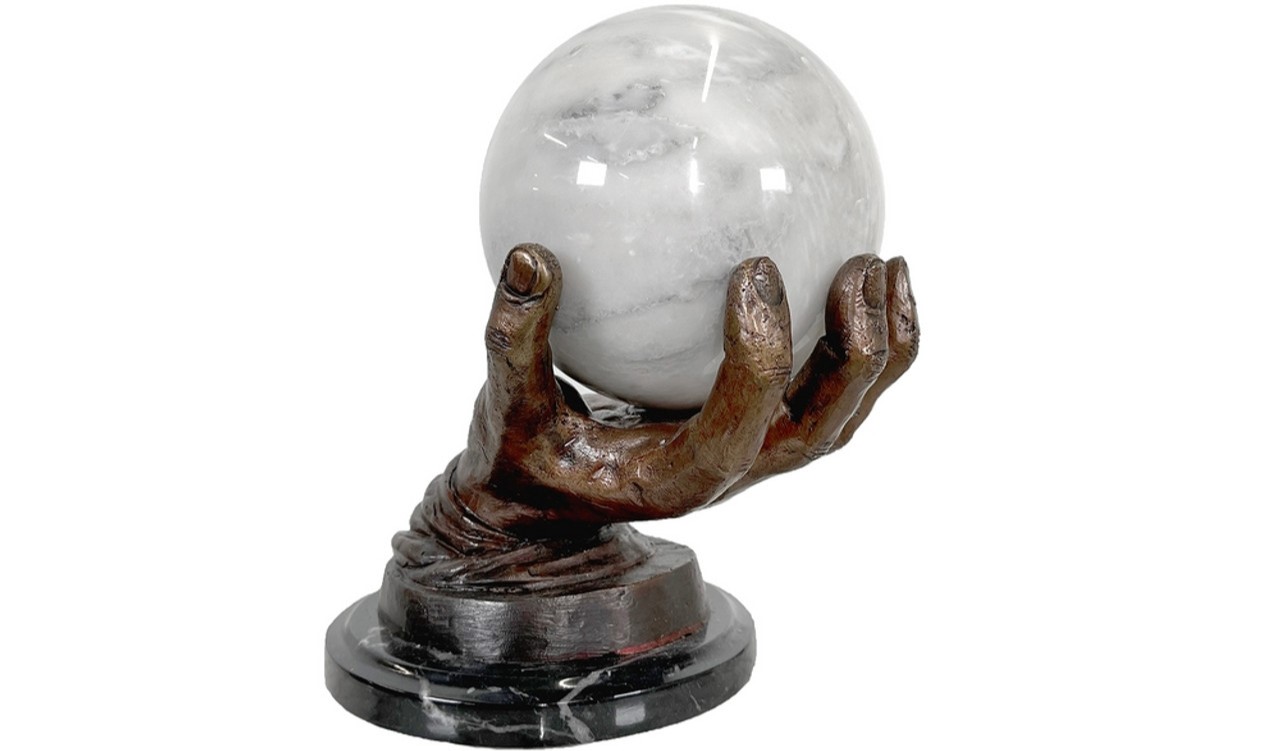 Bronze Hand Holding Marble Tabletop Sculpture