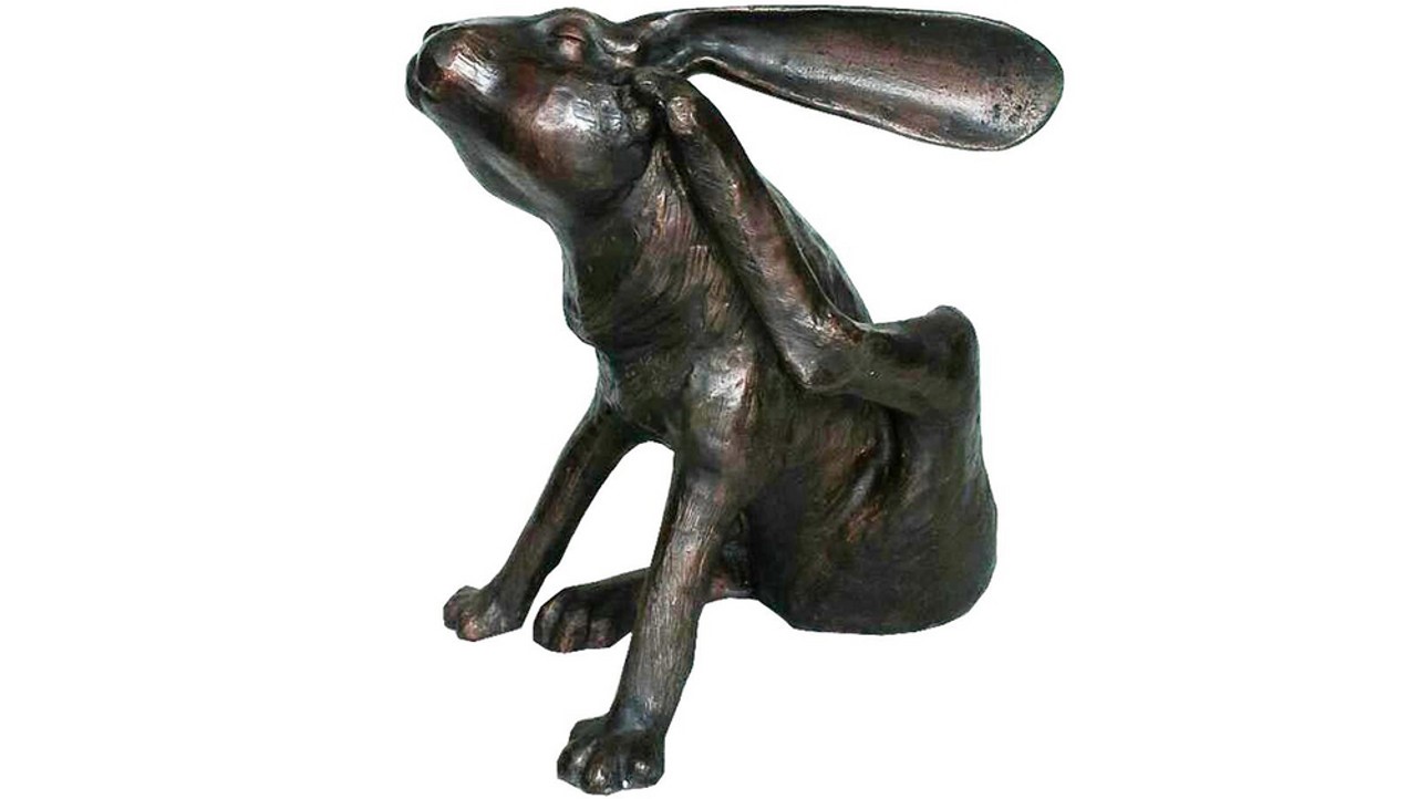 Bronze Itchy Bunny Rabbit Tabletop Sculpture