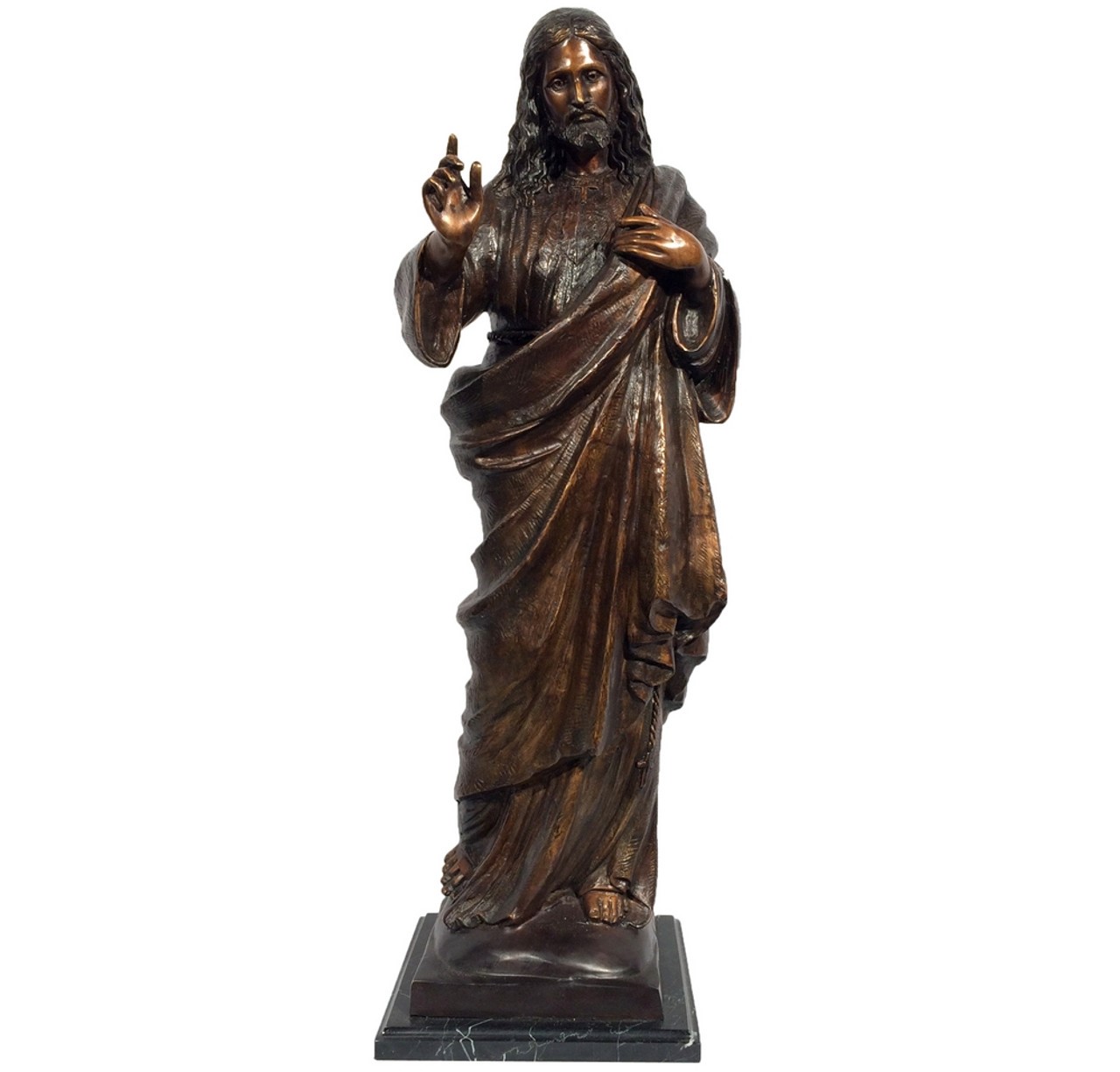 Bronze Jesus with Raised Hand Tabletop Sculpture