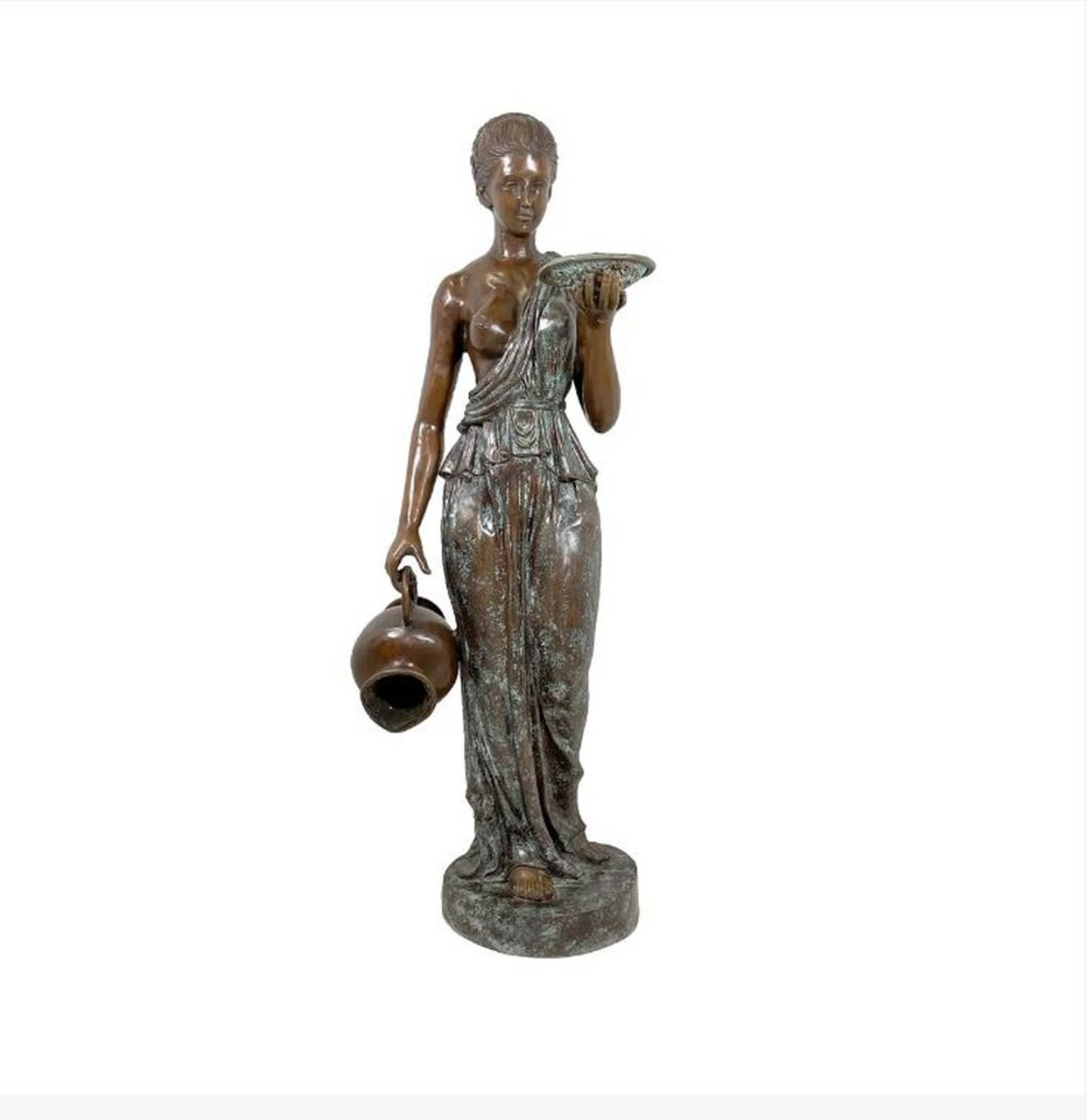 Bronze Lady with Tray and Jar Fountain Sculpture