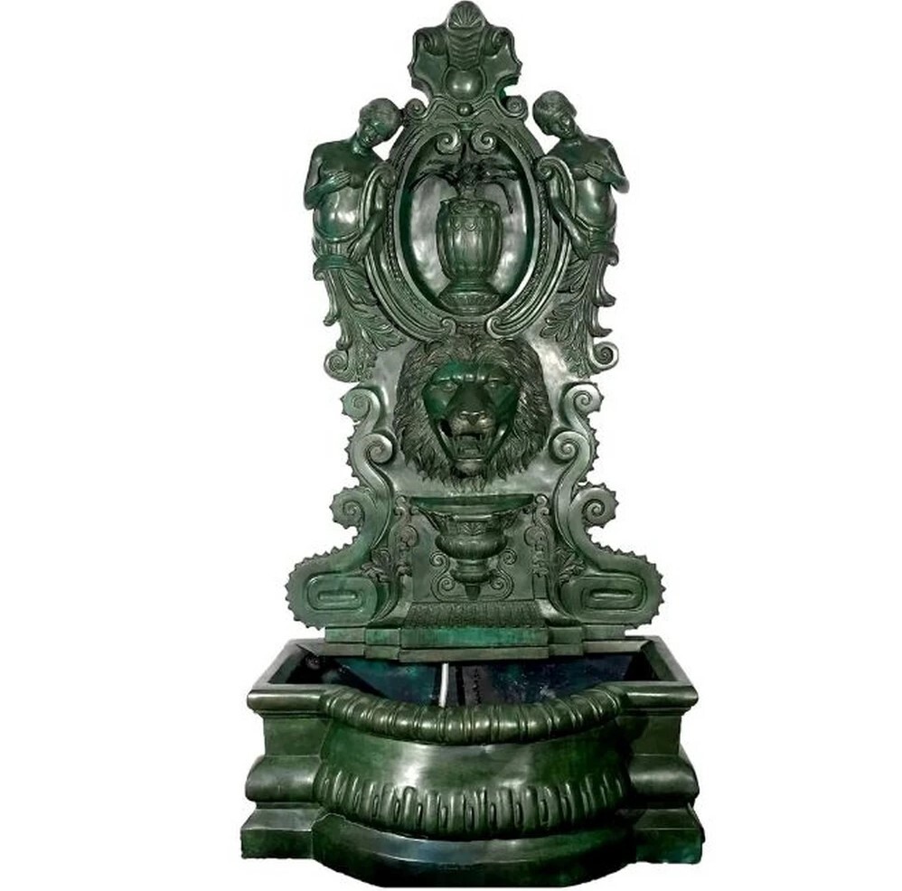 Transform your space with the Bronze Lion Head and Nymphs Wall Fountain Sculpture. 