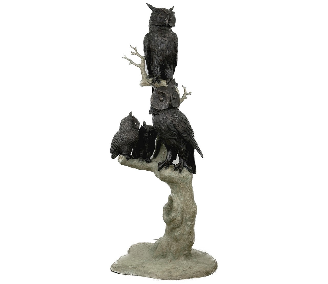 Bronze Owl Family in Tree Sculpture – A Symbol of Wisdom and Elegance This bronze wild-life sculpture features a highly-detailed owl family sitting in a tree.