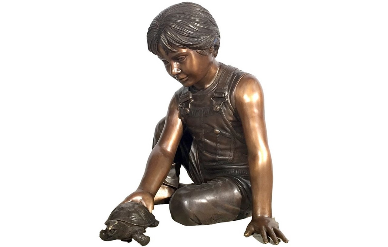 Bronze Boy with Turtle Fountain Sculpture