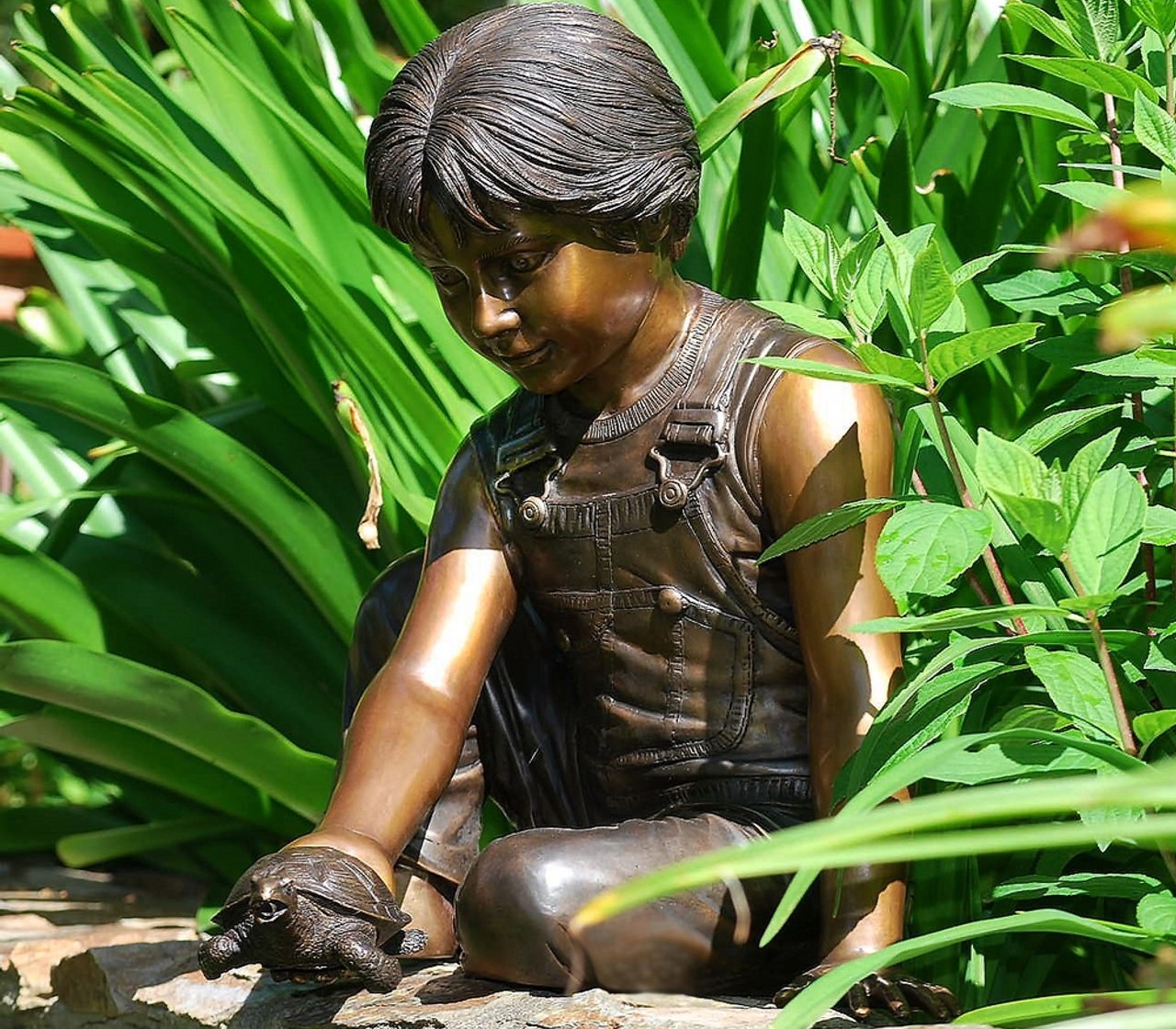 Bronze Boy with Turtle Fountain Sculpture