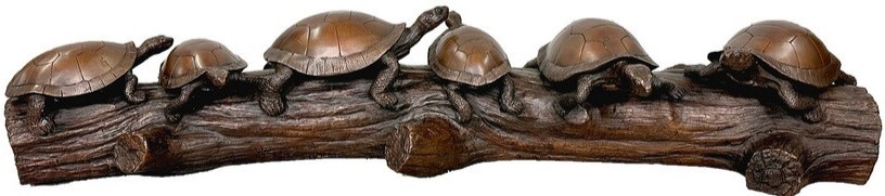 Add a touch of nature and elegance to your home or garden with the Bronze Six Turtles on a Log Sculpture.