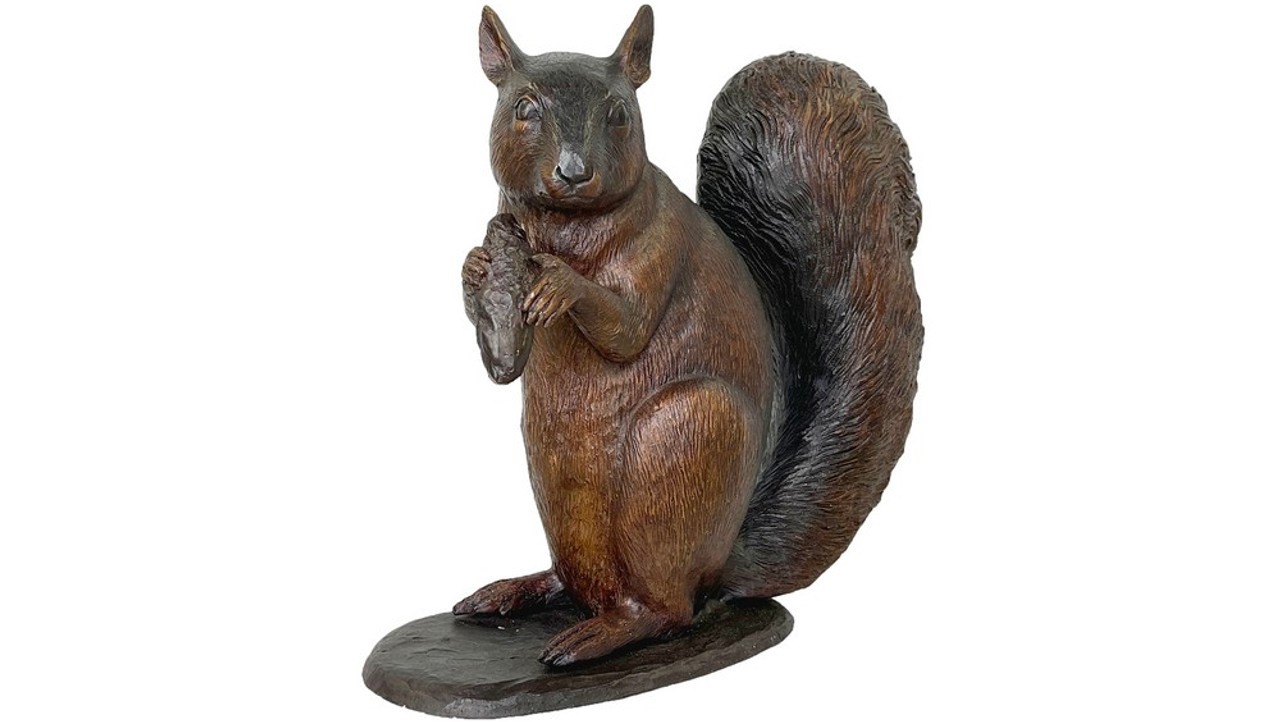 Add a Touch of Whimsy with the Bronze Squirrel Holding Nut Tabletop Sculpture