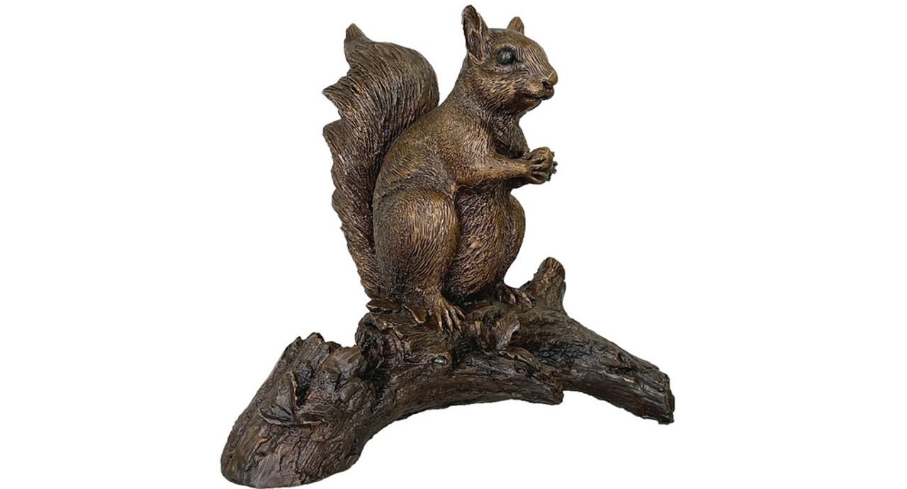 Bronze Squirrel on Log Tabletop Sculpture