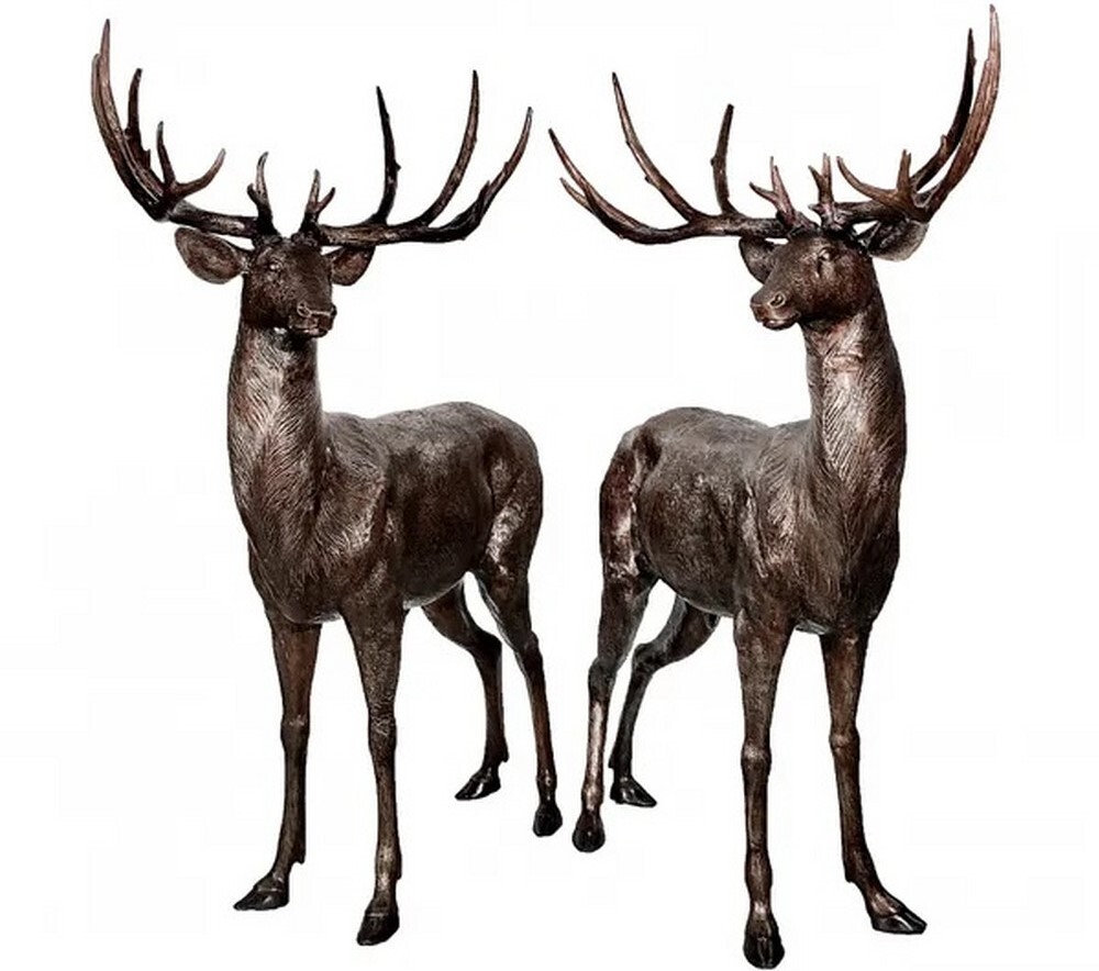 Bronze Stag Deer Sculpture Set: A Majestic Pair That Brings Natural Elegance to Home Gardens & Commercial Landscapes This bronze sculpture set features a pair of life-like stag deer.