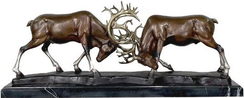 Bronze Wrangling Deer Tabletop Sculpture