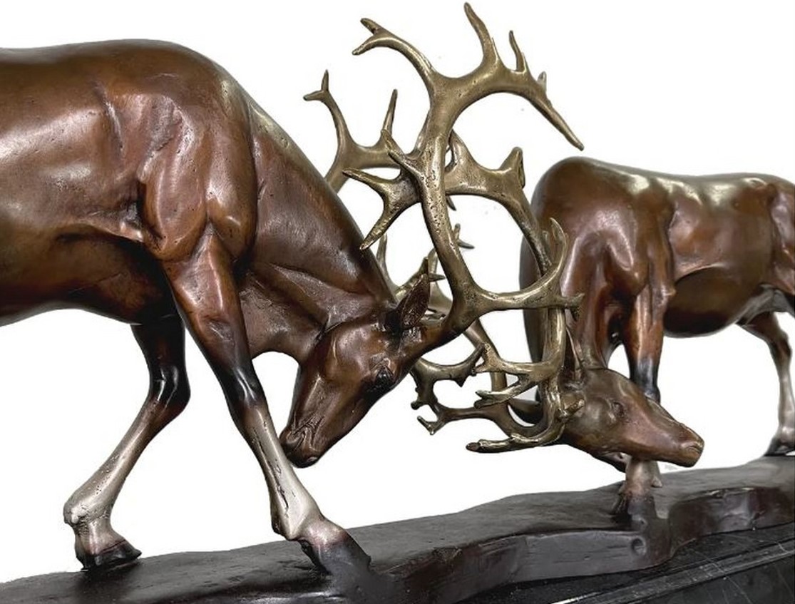 Bronze Wrangling Deer Tabletop Sculpture