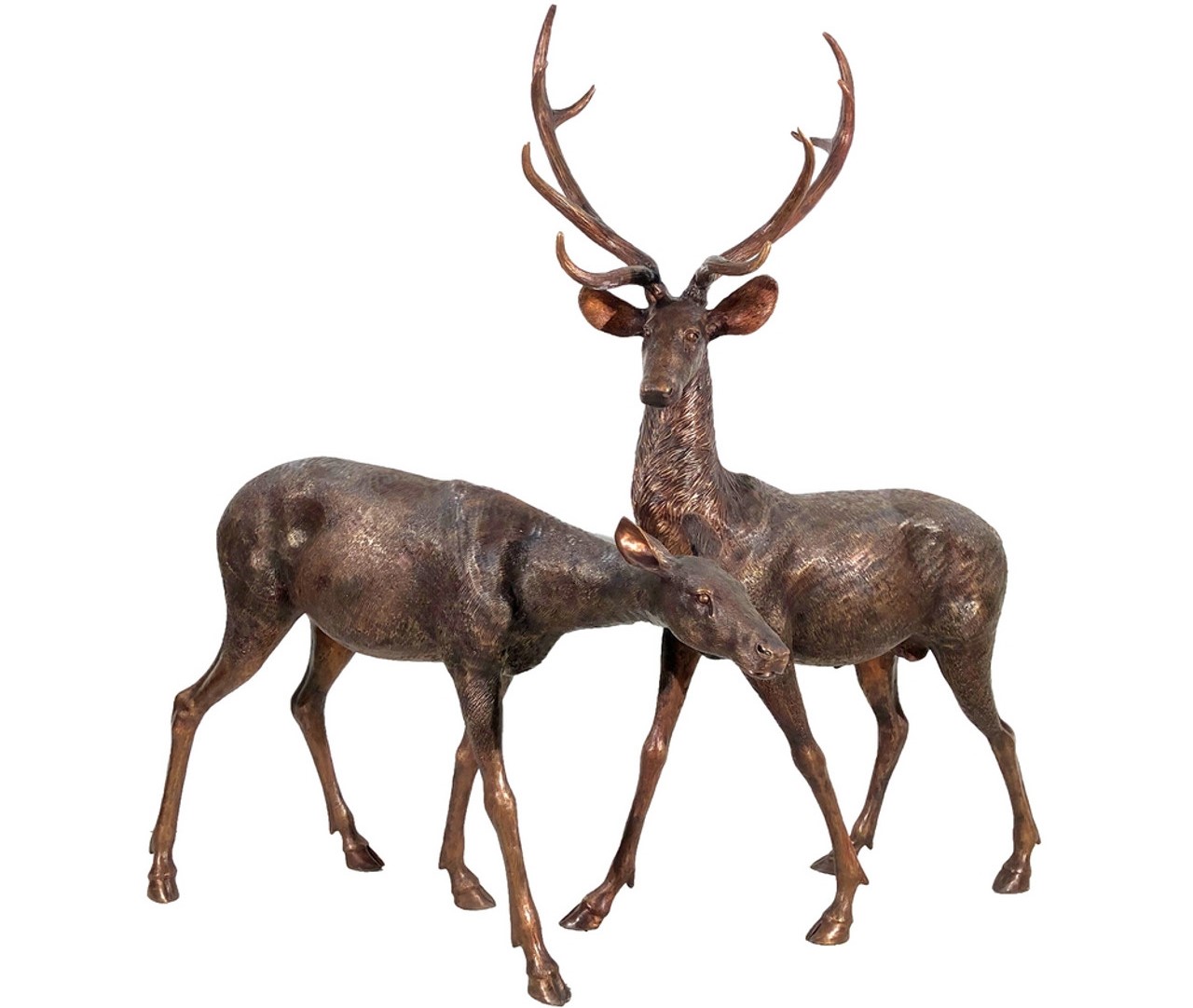 Buck and Doe Bronze Stephan and Siobahn Sculpture Set