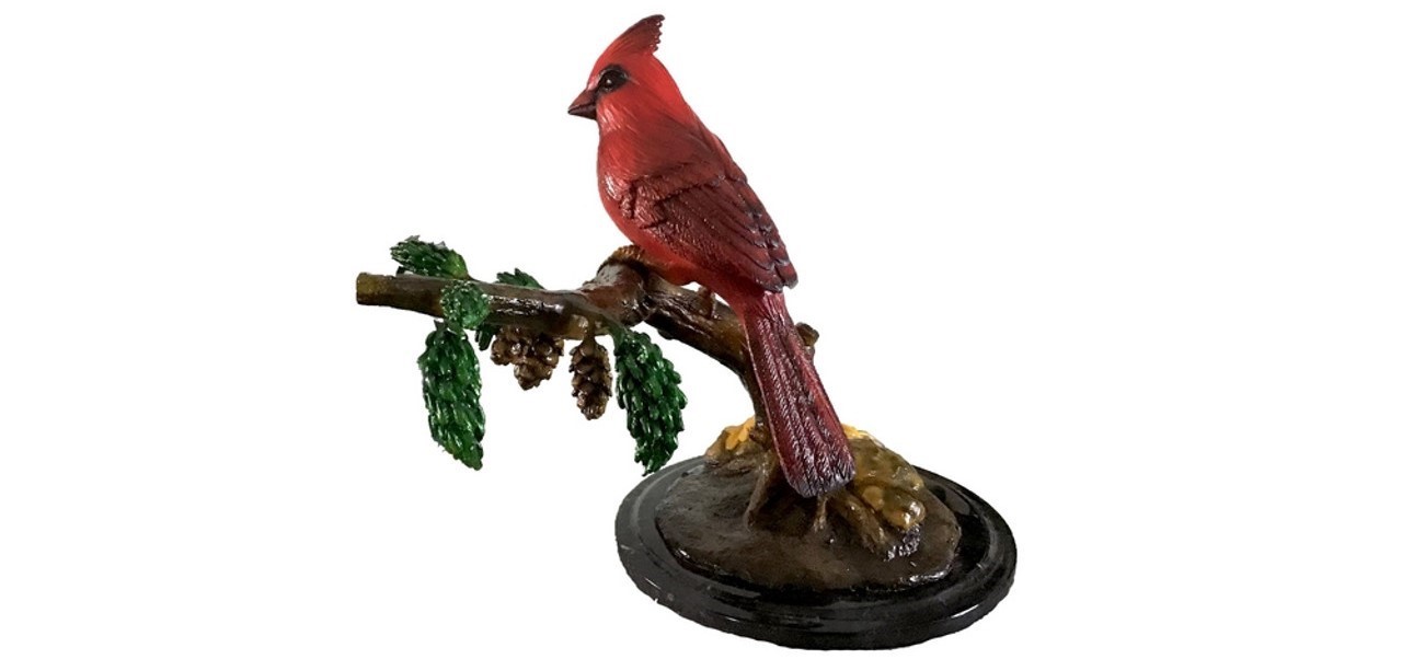 Bronze Cardinal on Branch Tabletop Sculpture