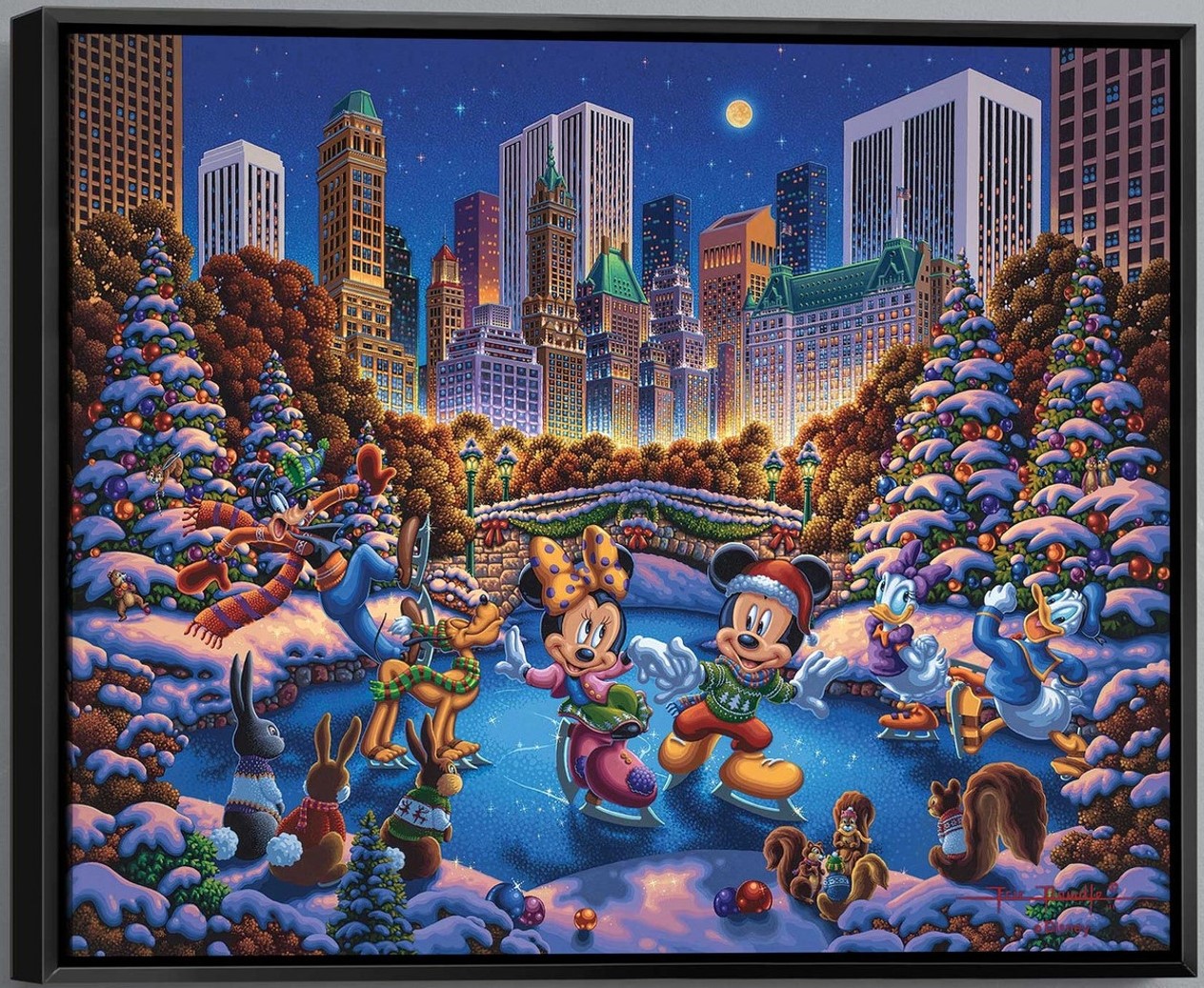 Disney Mickey and Friends Skating in Central Park Framed Large Gallery Wrapped  By Eric Dowdle