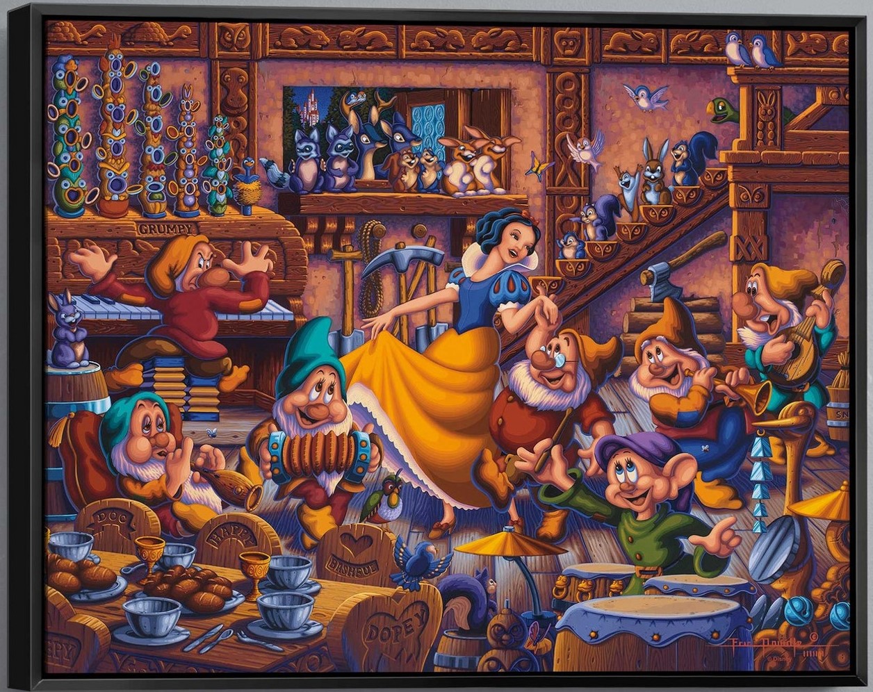 Disney Snow White and the Seven Dwarfs Large Framed Gallery Wrapped Canvas By Eric Dowdle 