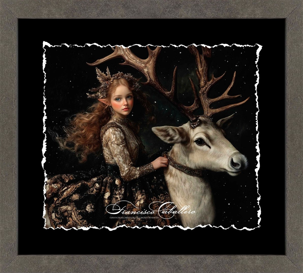 Step into a World of Mystical Beauty with "Ethereal Elf on Majestic White Stag" by Francisco Caballero