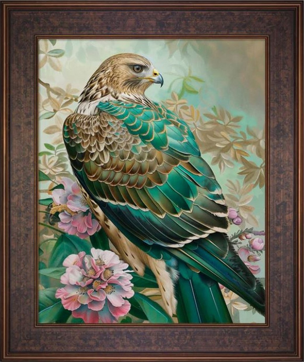 Emerald Majesty Hawk Amidst Blossoms Limited Edition Canvas