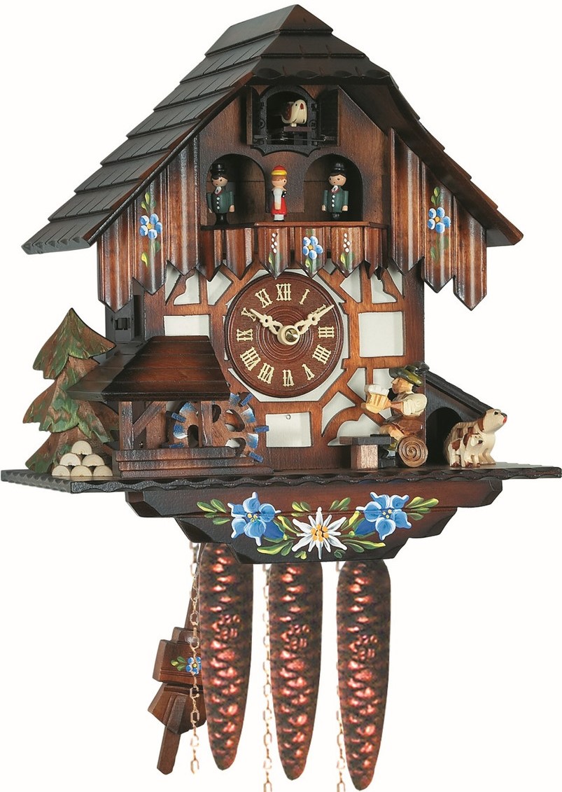 Engstler Black Forest Chalet Cuckoo Clock Music Plays Couples Dance Man Drinks Beer