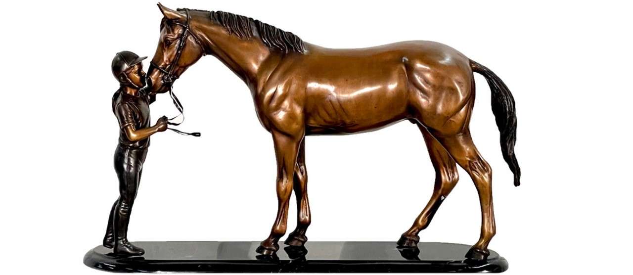 Female Jockey and Horse Bronze Tabletop Sculpture