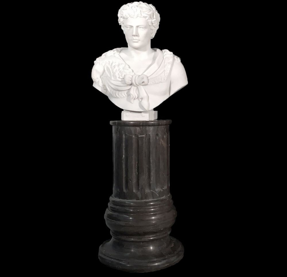 Marble Hearst Castle Morgan Greco Bust Sculpture: Licensed Hearst Castle Collection | Solid Marble Hand‑carved by skilled marble sculptors from a solid block of premium marble, this commanding bust embodies the timeless elegance and sculptural depth associated with the historic Hearst Castle Collection.