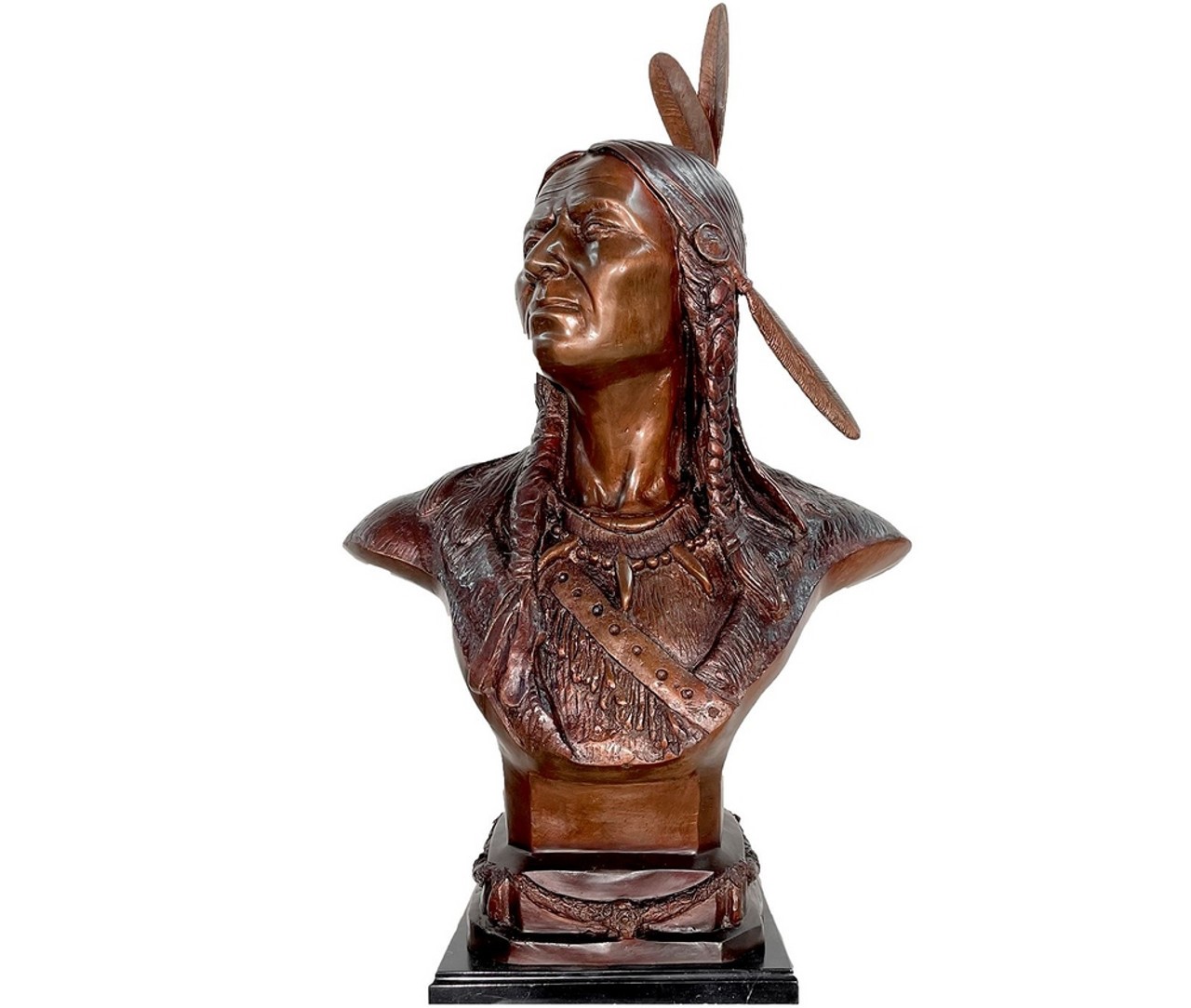 Bronze Indian Bust Tabletop Sculpture on Marble Base