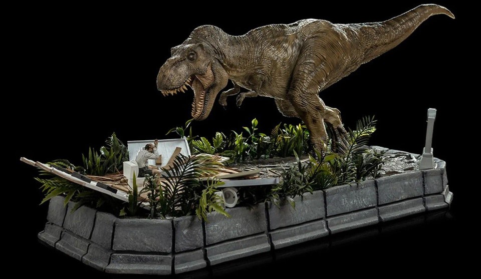 The Iconic Jurassic Park T Rex and Donald Gennaro Statue Demi Scale Replica is a Scene That Defined the Franchise