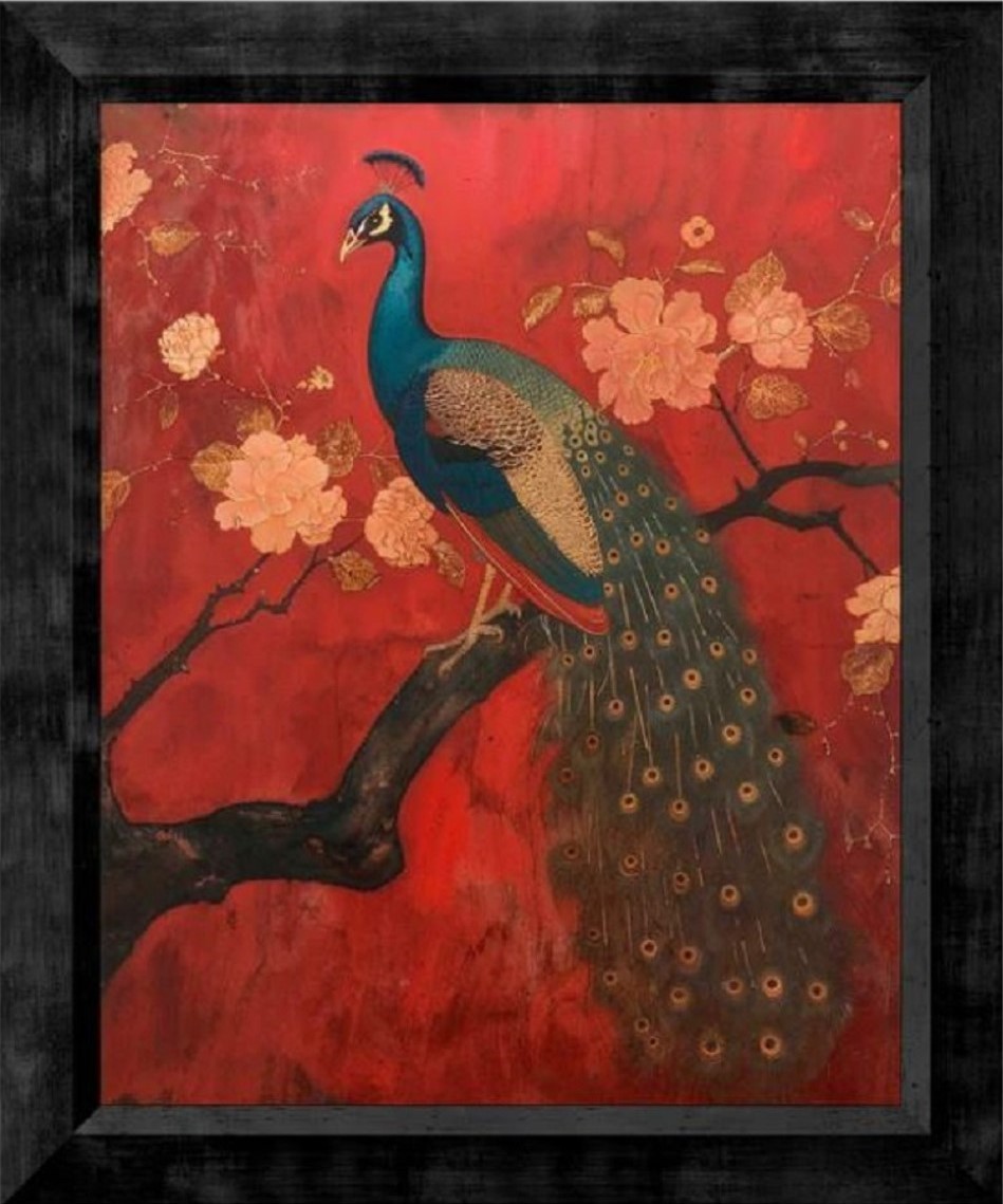 Opulent Grace Peacock Amidst Blossoms Limited Edition Canvas