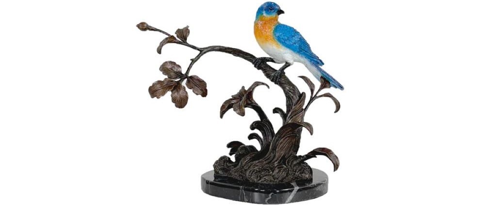 Bring the joy and symbolism of one of nature&rsquo;s most beloved songbirds into your home with this Bronze Bluebird on Branch Table‑top Sculpture. Crafted with museum‑grade artistry, the bluebird is captured perched gracefully on a naturalistic branch&mdash;its delicate feathers, expressive eyes, and distinctive coloring rendered with exquisite detail