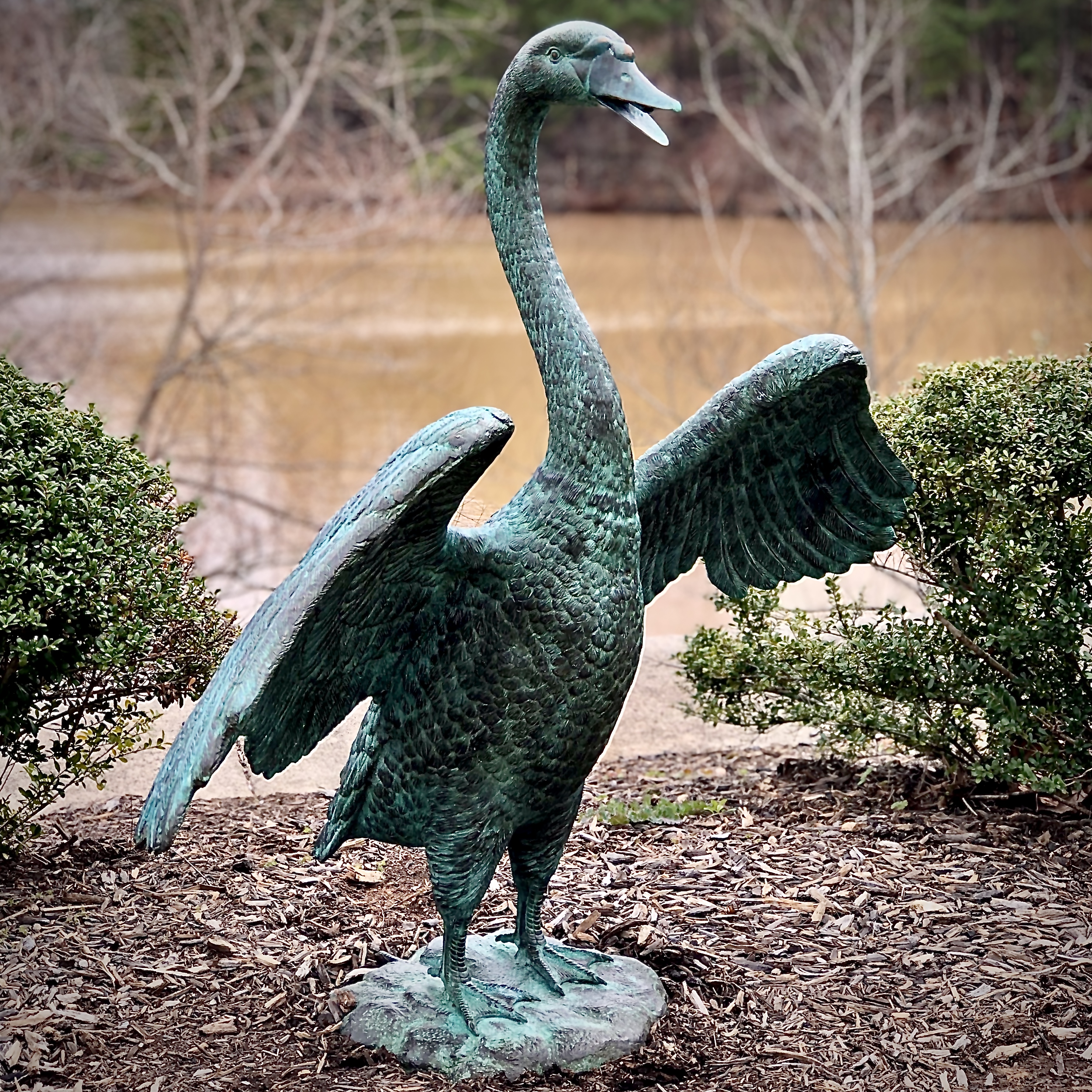 The Bronze Swan Fountain Sculpture exudes elegance and grace, making it a stunning addition to any pool or pond.