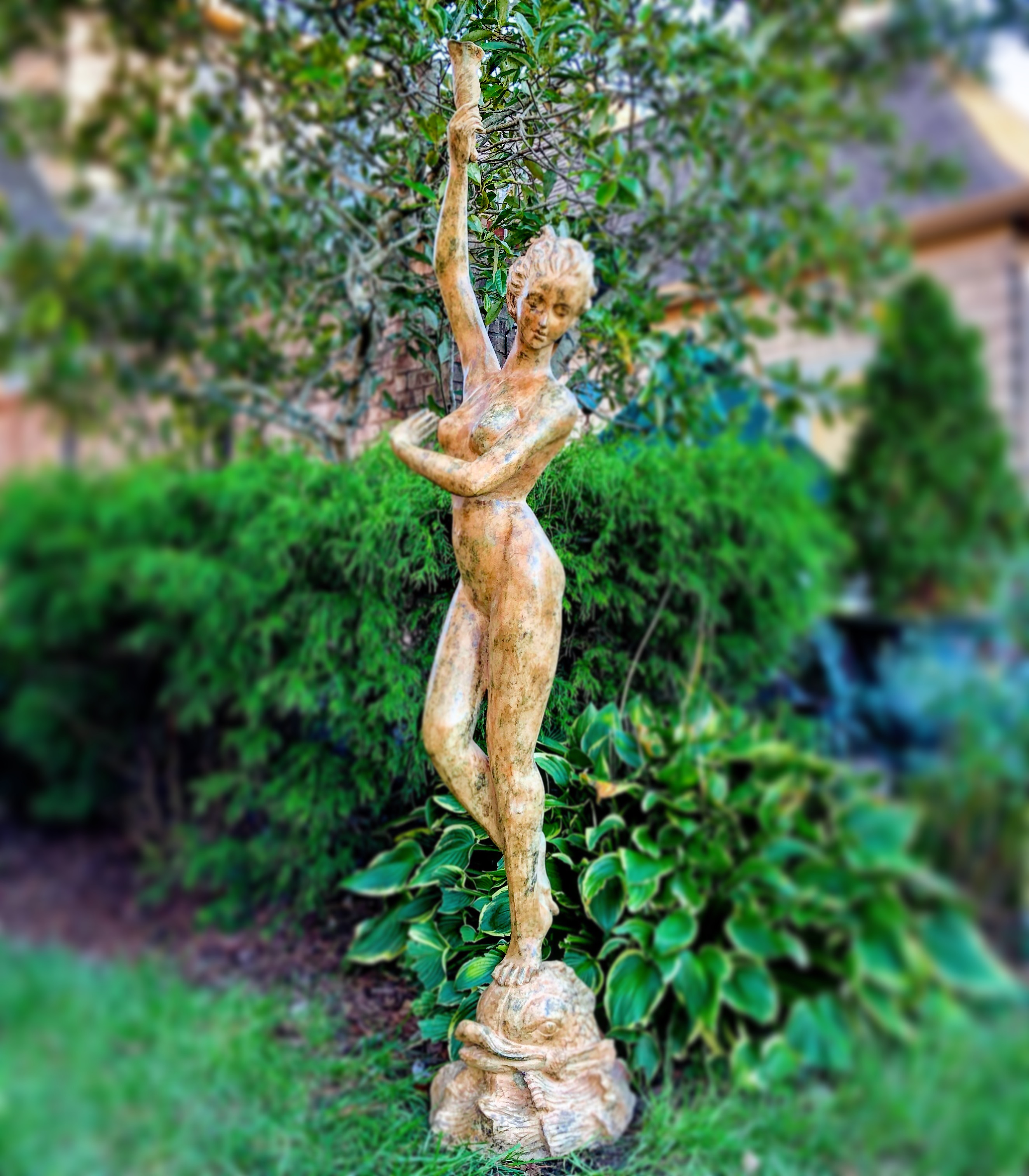 Experience The Art of Bronze with the Standing Lady Holding Jar Fountain Sculpture