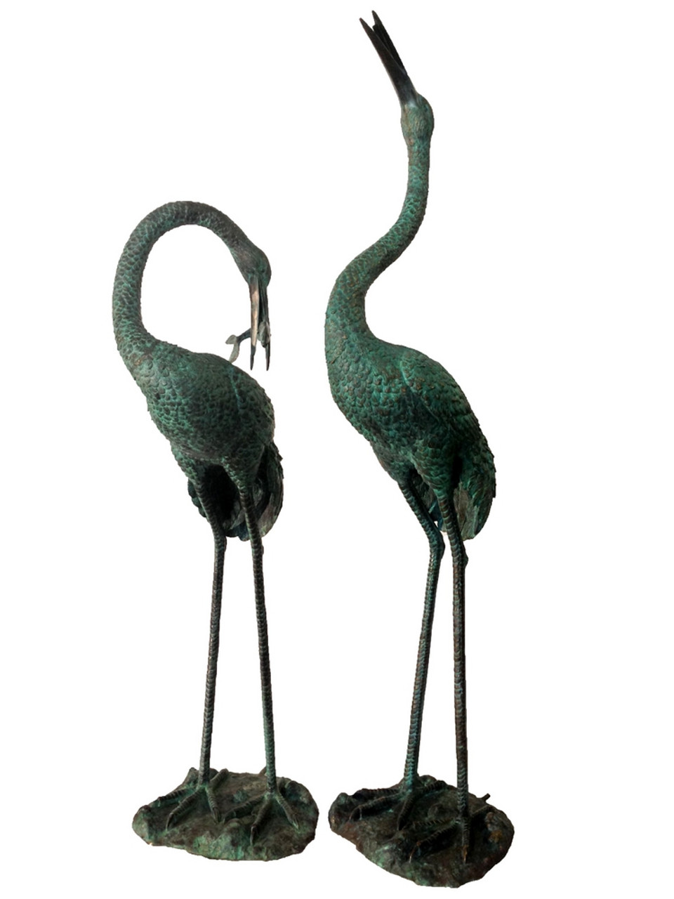 Standing Crane Fountain Pair Bronze Sculpture