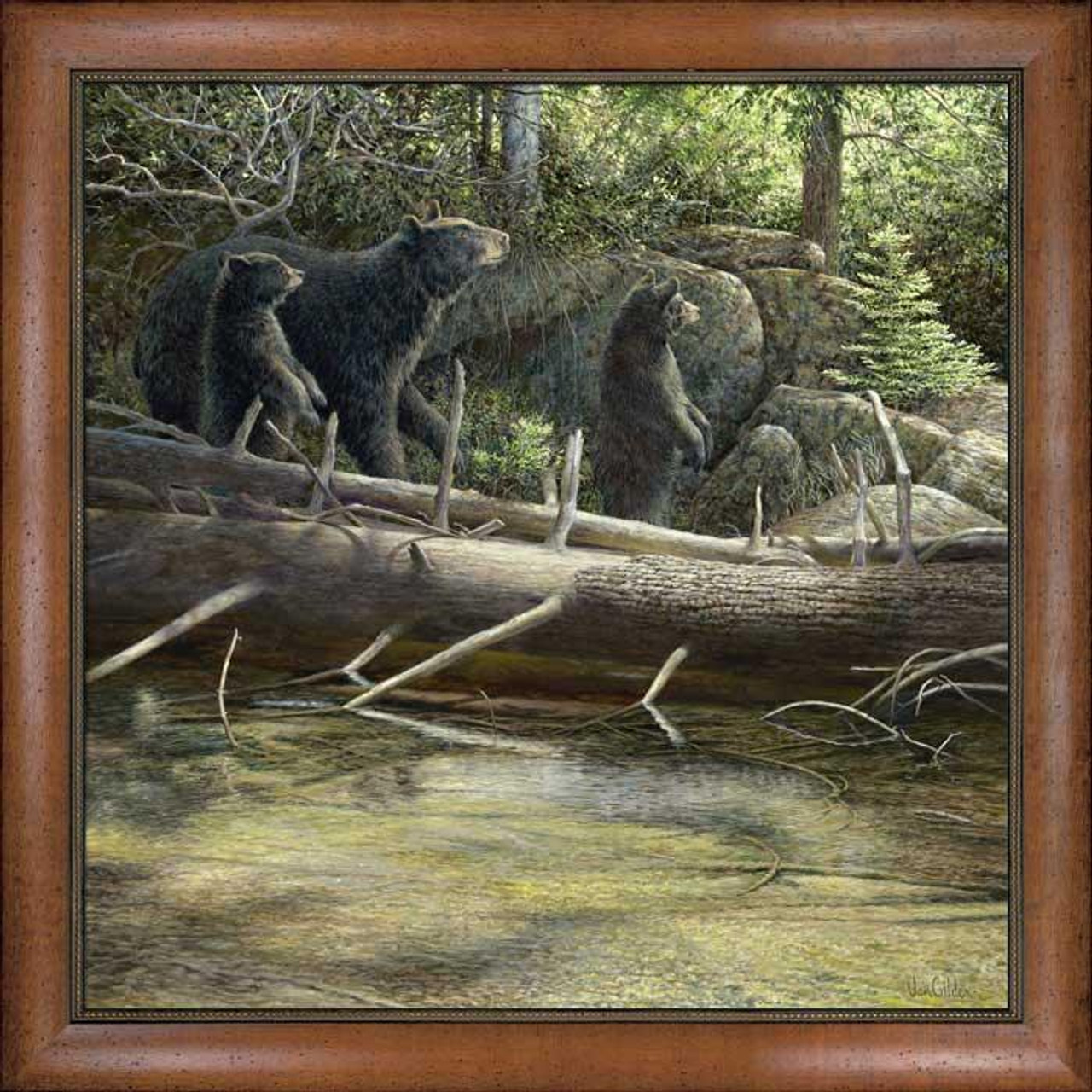 Streamside Black Bears Limited Edition Canvas by Ron Van Gilder