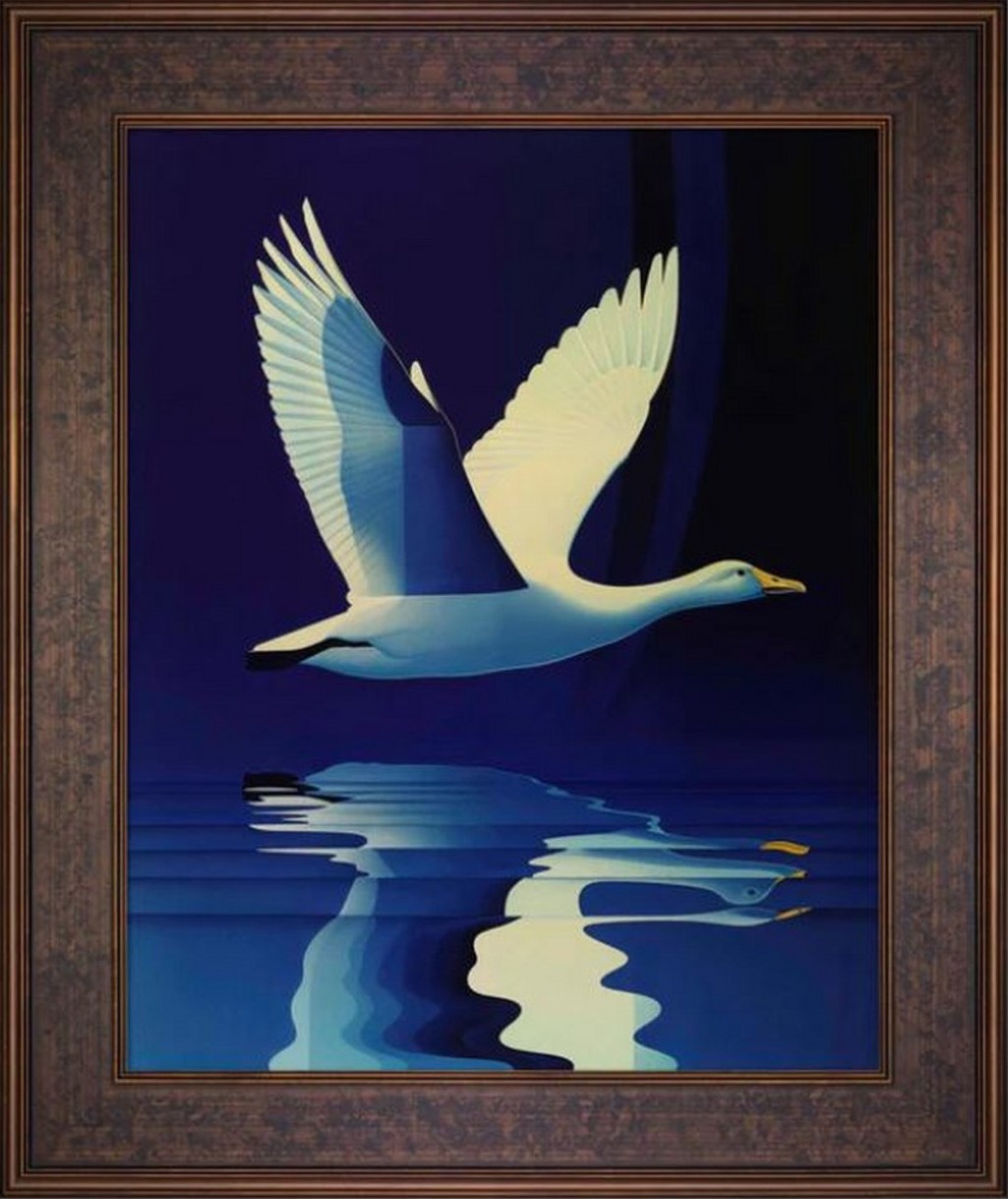 The Art of Serenity Reflections in Flight  Swan Over Tranquil Waters Limited Edition Canvas